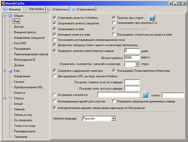 HandyCache settings