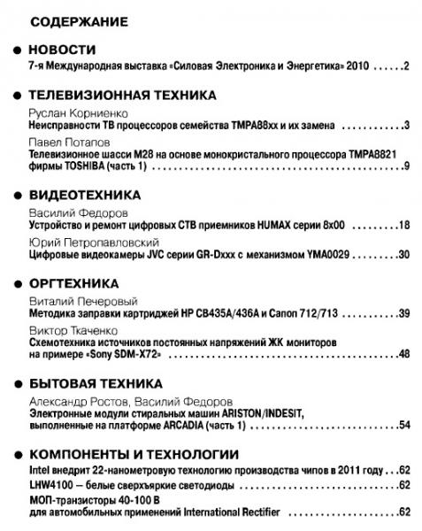 содержание журнала Ремонт и сервис электронной техники 2 2011