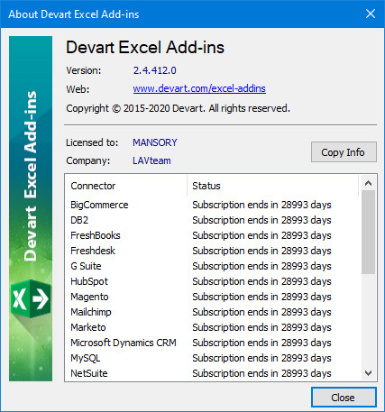 Devart Excel Add-ins 2.4.412.0